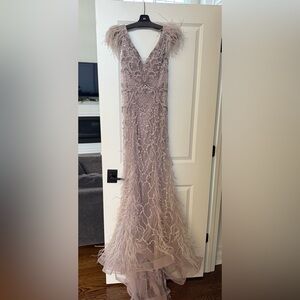 ✨✨SALE✨✨ Elegant Beaded Gown with Feather Details